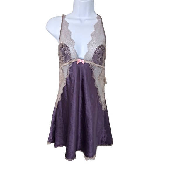 Y2K Victorias Secret Halter Baby‎ Doll Nightie Size Medium Floral Lace Trim - Picture 1 of 10